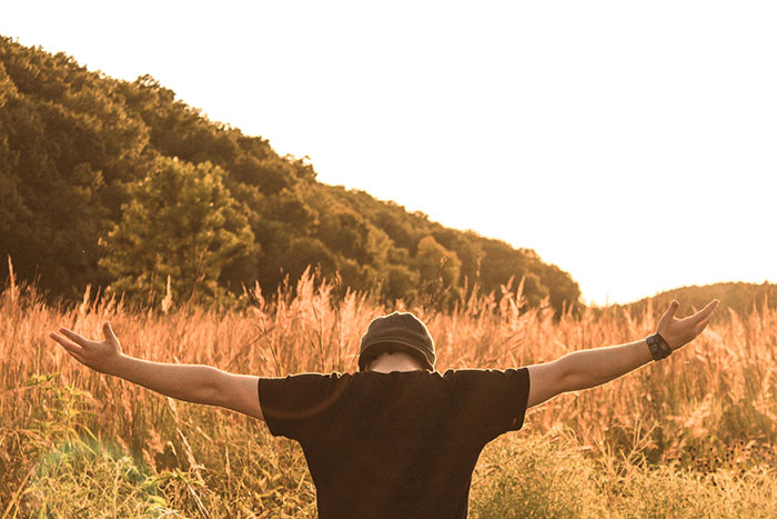 Man praying in golden field