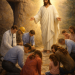 people at jesus feet