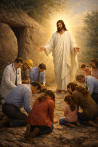 people at jesus feet